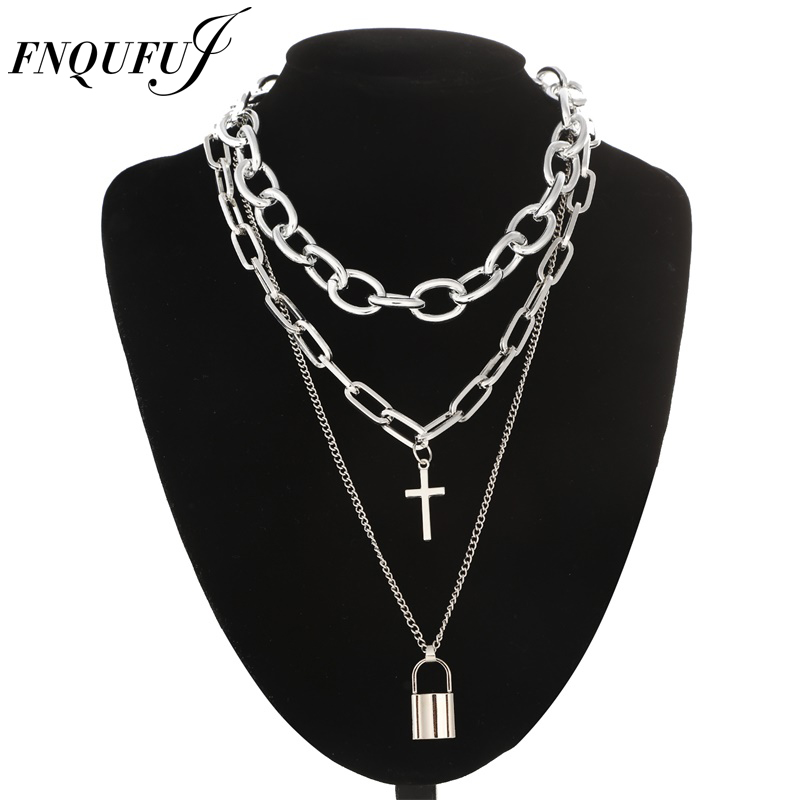 Men Accessories Neck Chain - FNQUFUJ Layered grunge aesthetic jewelry punk