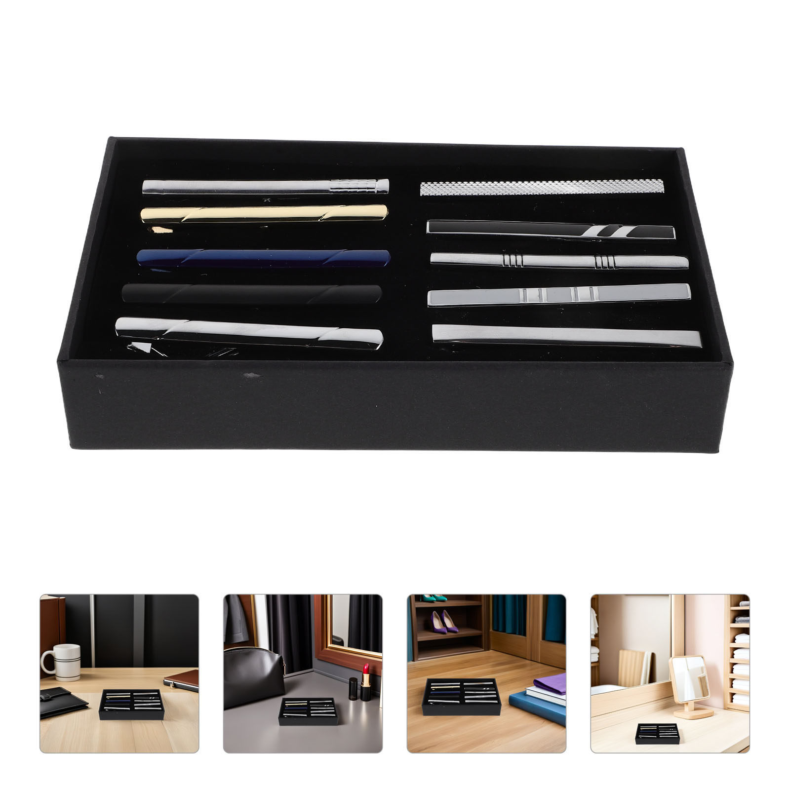 Neck Tie Set Box - 10Pcs Necktie Clip Set Elegant Metal